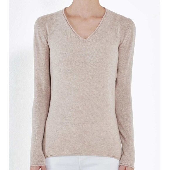 Maison Cashmere Women’s Ultra-Light Cashmere V-Neck Sweater in Beige Size XS - Picture 1 of 8